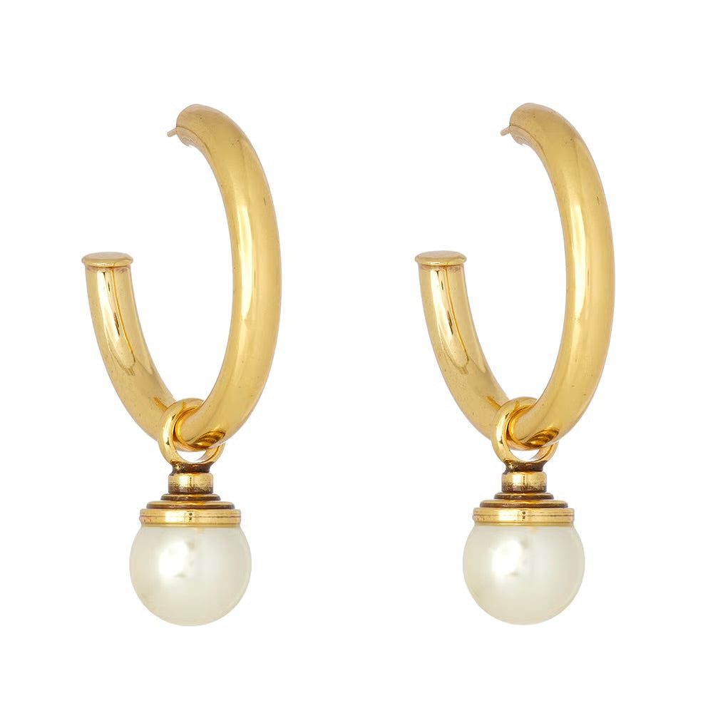 PEARL DROP HOOP EARRINGS