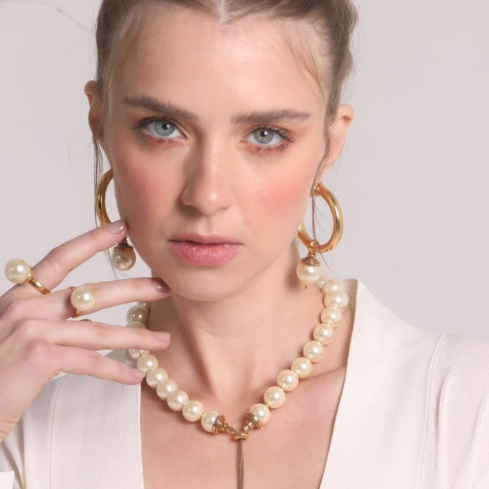 PEARL DROP HOOP EARRINGS