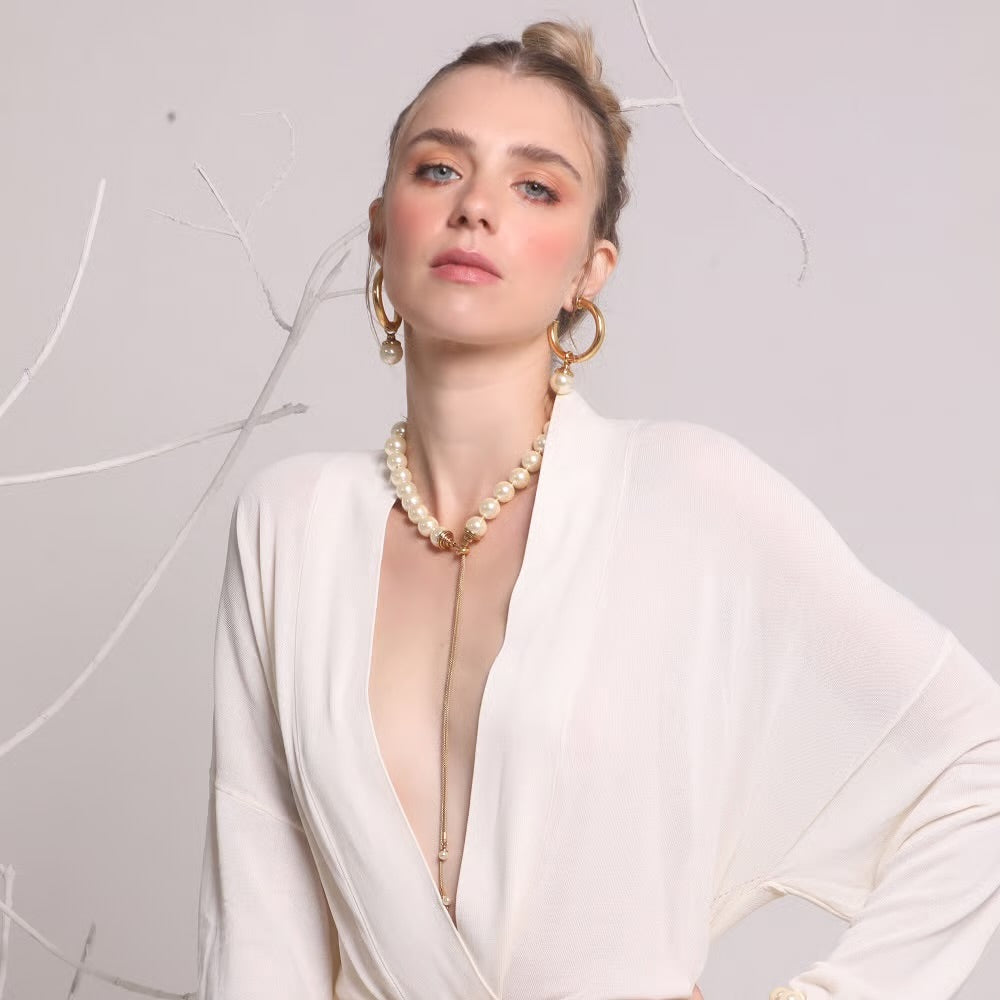 PEARL DROP HOOP EARRINGS