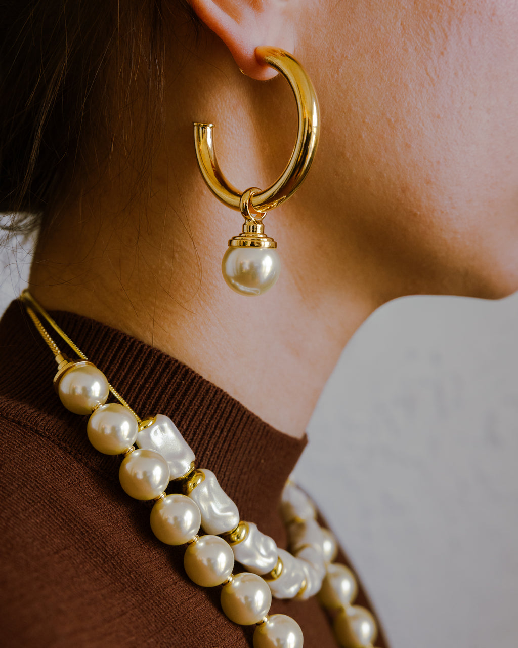 PEARL DROP HOOP EARRINGS