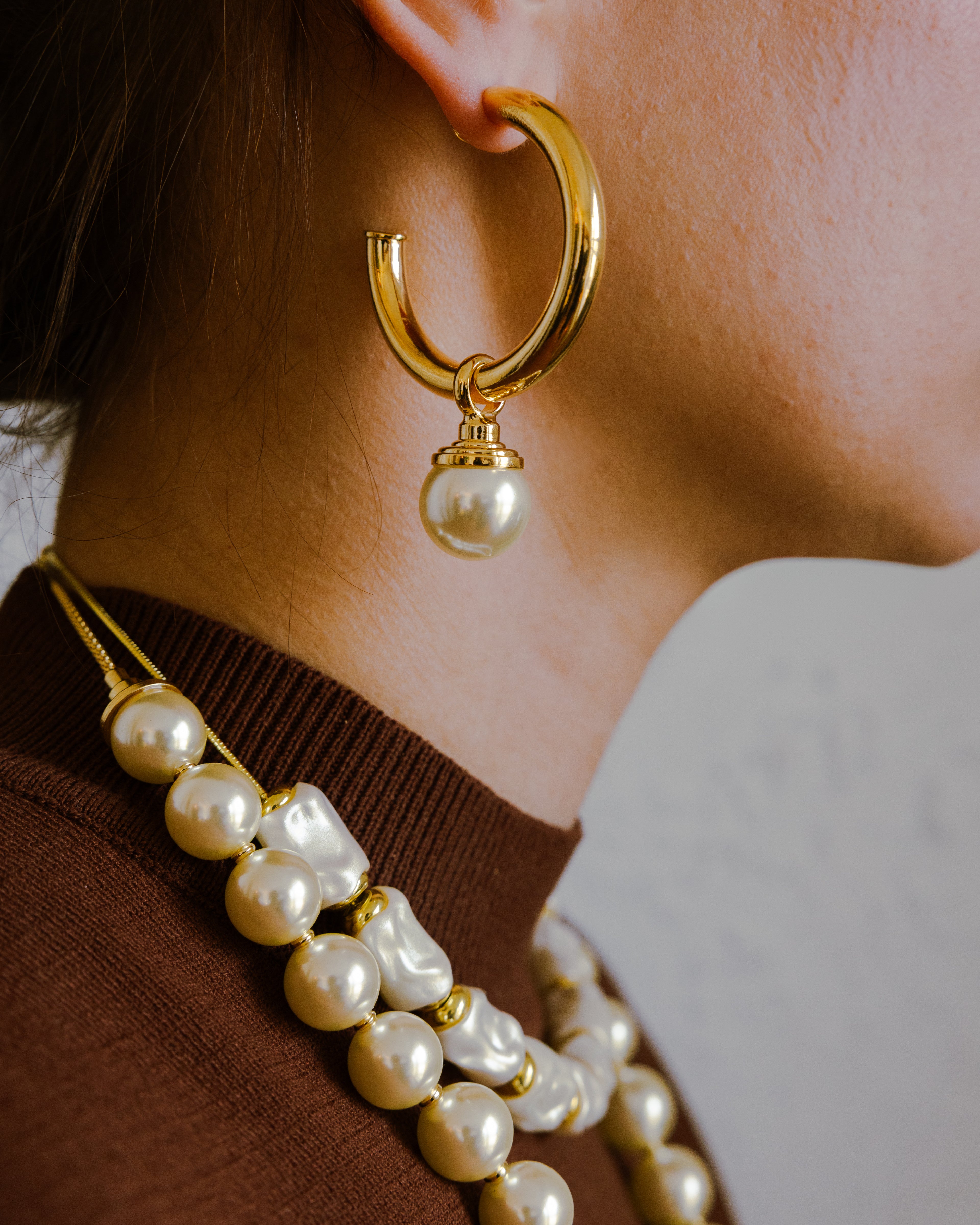 PEARL DROP HOOP EARRINGS